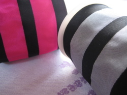 フランス製ワイヤーリボン・モダンストライプ　フューシャ/シルバー